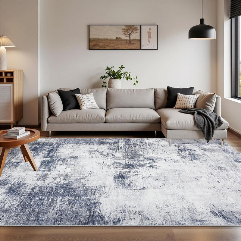 Tapis de couloir lavable tapis abstrait moderne antidérapant antidérapant pour couloir pour chambre à coucher à poils courts bleu