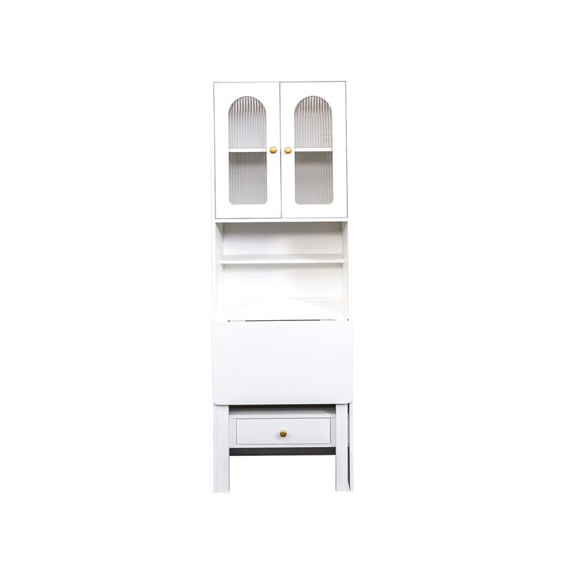Fold-Out Convertible Writing Table, Desk Cabinet With Shelf And Drawer Multi-Function Home Office Workstation, White