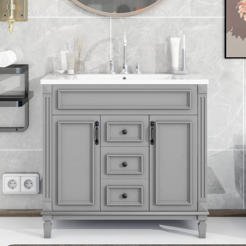 Meuble-lavabo avec rangement en résine 35,99 po, Gris