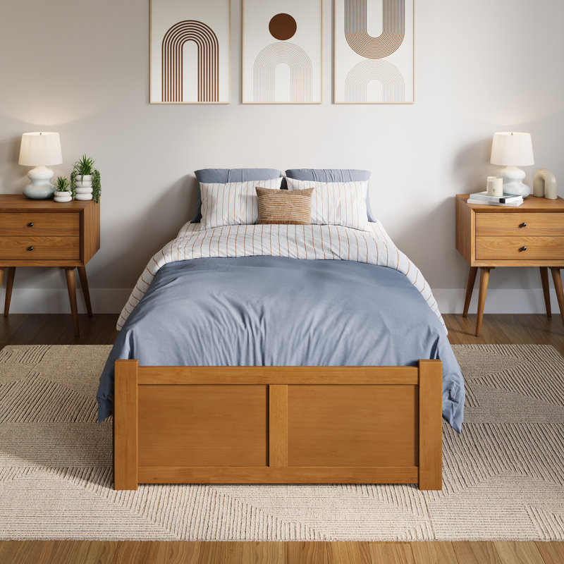 Concord Solid Wood Platform Bed with Footboard & Storage Drawers , Light Toffee, Twin XL