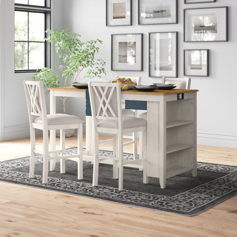 Josiha 5 - Piece Solid Wood Dining Set, 41" H x 19" W x 19" D, White/Brown