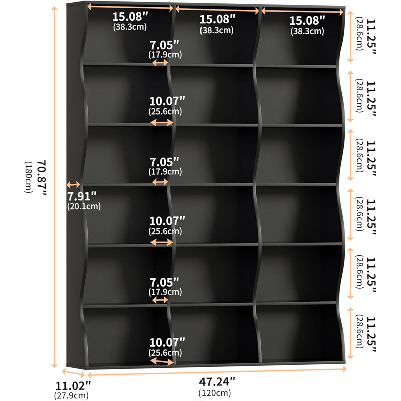 180cm H x 120cm W Bookcase, Black