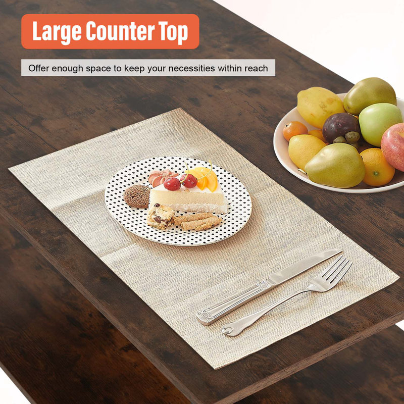 Comptoir de cuisine à 3 niveaux avec îlot de cuisine avec grand espace de rangement et plateau de table épais, structure solide pour la cuisine, café, restaurant, salon, salle à manger, brun