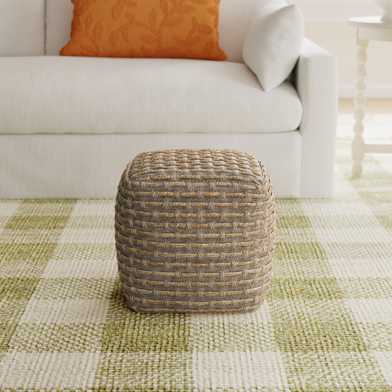 Rue Square Brown and Gray Cotton Wool Pouf