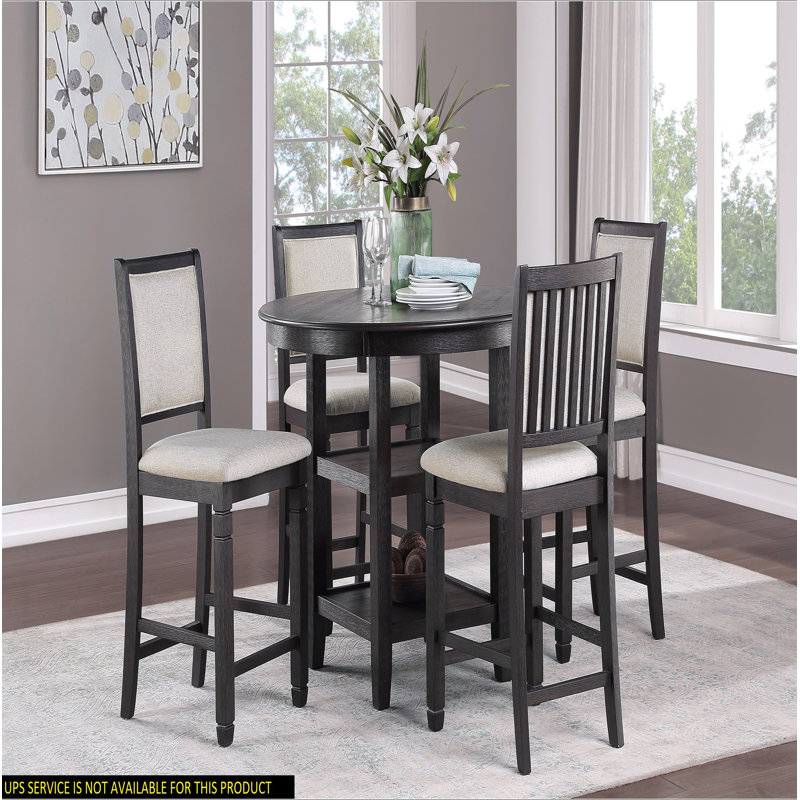 Ensemble de table de salle à manger 5 pièces à hauteur de comptoir avec tablettes intégrées et 4 chaises à hauteur de comptoir en bois noir et brun