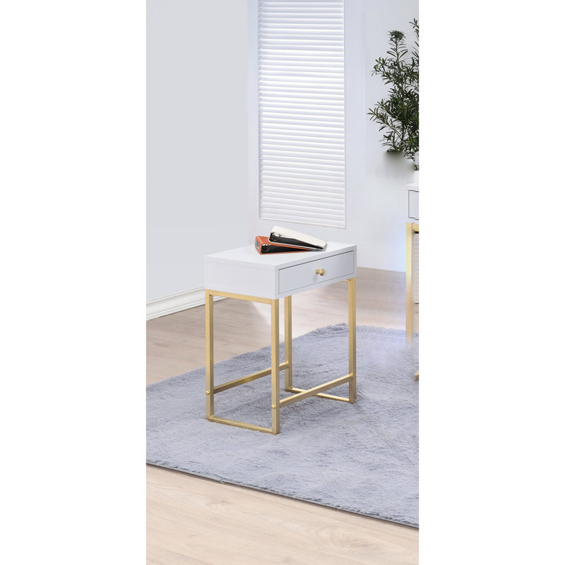 Compact White & Brass Table For Office - 16In Package Width, Practical Use Accent Furniture 29Lbs Product Weight, Composite
