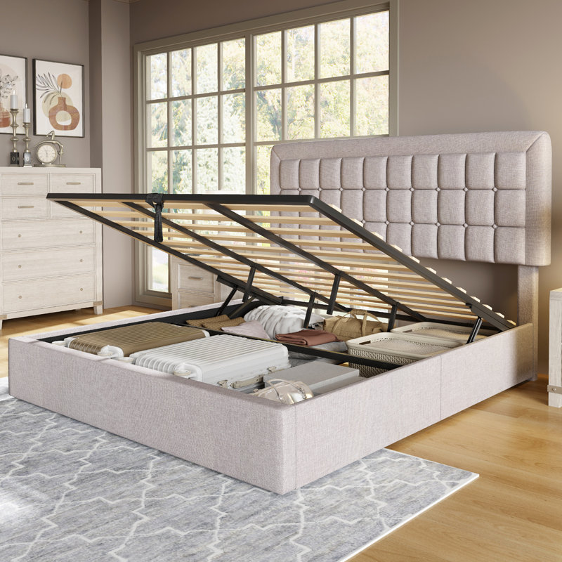 Latitude Run® Upholstered Metal Standard Storage Bed & Reviews 