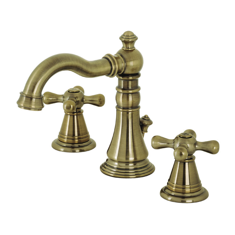 Robinet de salle de bain à large entraxe avec bonde, Laiton antique