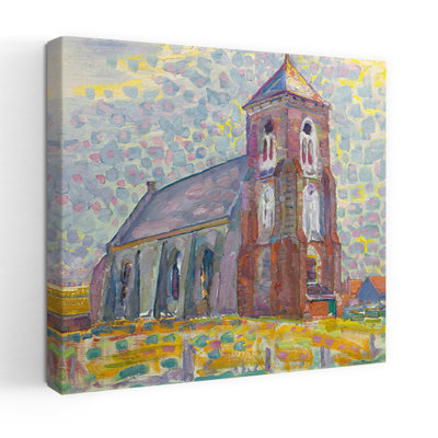 «Vibrant Village Church Colorful Impressionist Vibrant Architecture Landscape», reproduction d'art mural