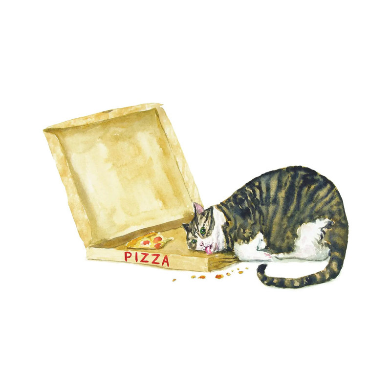 Fat Tabby Cat And Pizza by Alexey Dmitrievich Shmyrov - Wrapped Canvas Print, 101.6 cm H x 66.04 cm W x 1.91 cm D