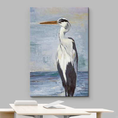 Crane Heron Bird " Blue Sea Wave Ocean Sea Crane Bird Nautical Modern Rustic " Graphic Art Print