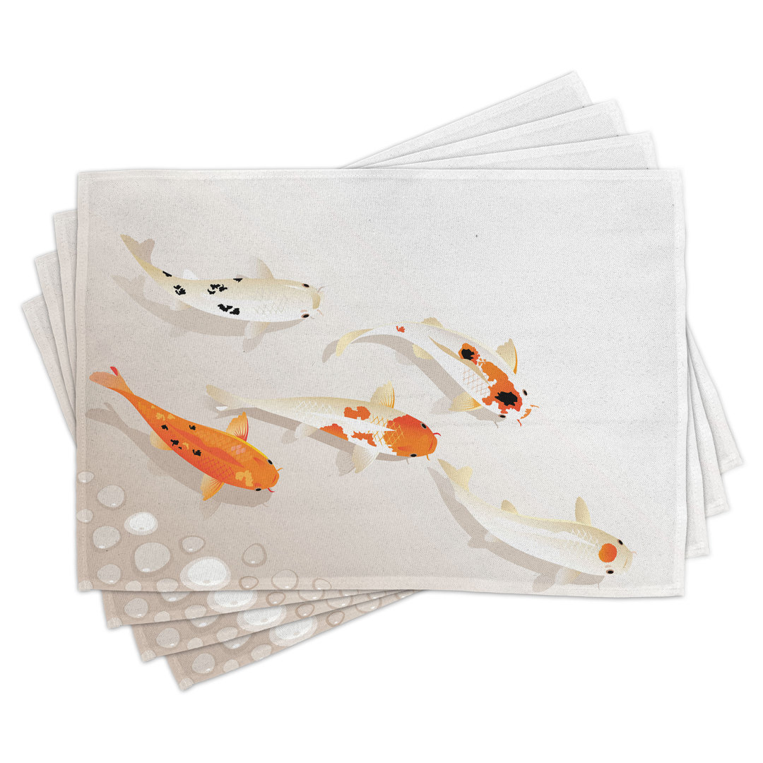 Platzdeckchen 4er Set, Traditioneller gepunkteter Koi Fisch, Orange Beige