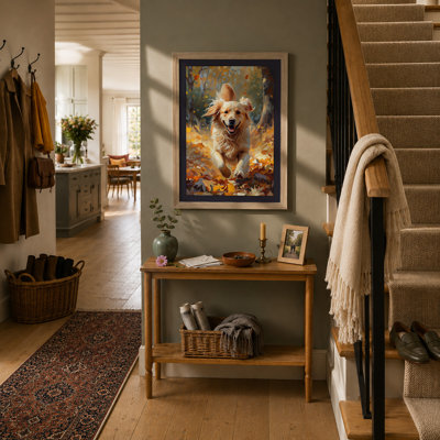 Golden Dog in Autumn Boho - Framed Print