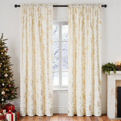 Christmas Curtains,Thermal Insulated Blackout Velvet Curtains, Noise Reducing Window Drapes Christmas Decorations, Printed Pattern Window Curtains