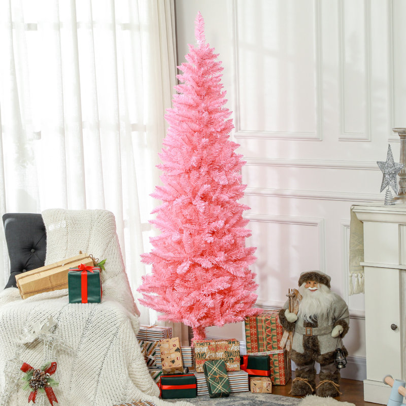 Grand arbre de Noël artificiel avec base en acier, rose, 6'