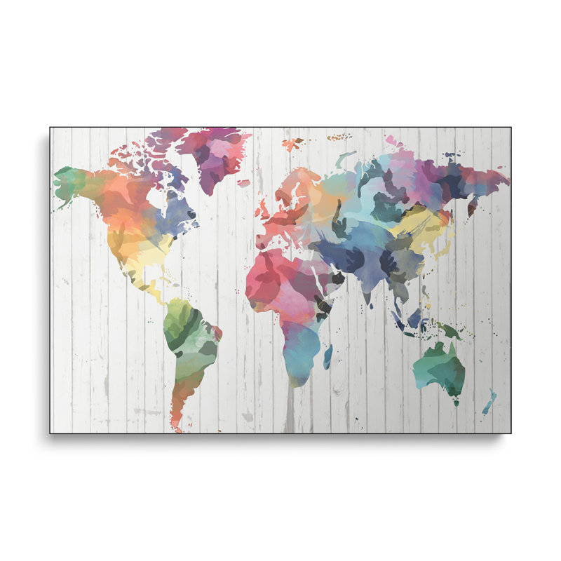 Reproduction d'art mural en bois sur toile, carte du monde aquarelle par Stebyix par Stebyix