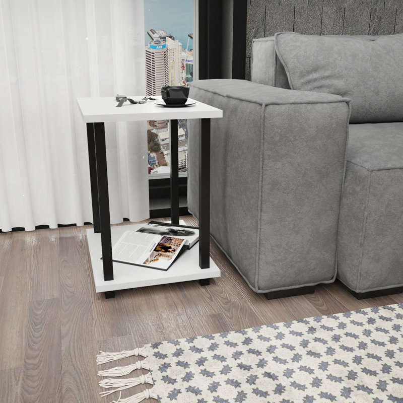 Monowi Square Side End Table, White, Black