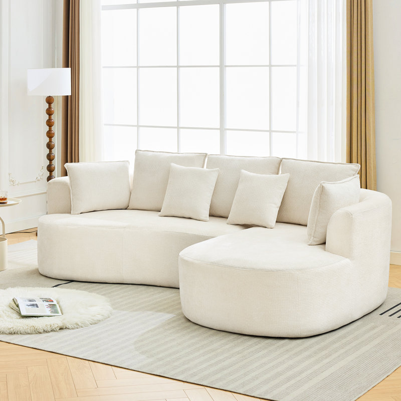 Canapé modulaire courbé en chenille de 106 po avec coussins surdimensionnés profonds et coussins décoratifs, 4 places, aucun assemblage requis pour le salon, beige à droite