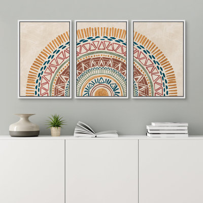 «Brown Bohemian Abstract Geometric Rustic Neutral Boho Artwork», reproduction d'art sur toile encadrée 3 pièces