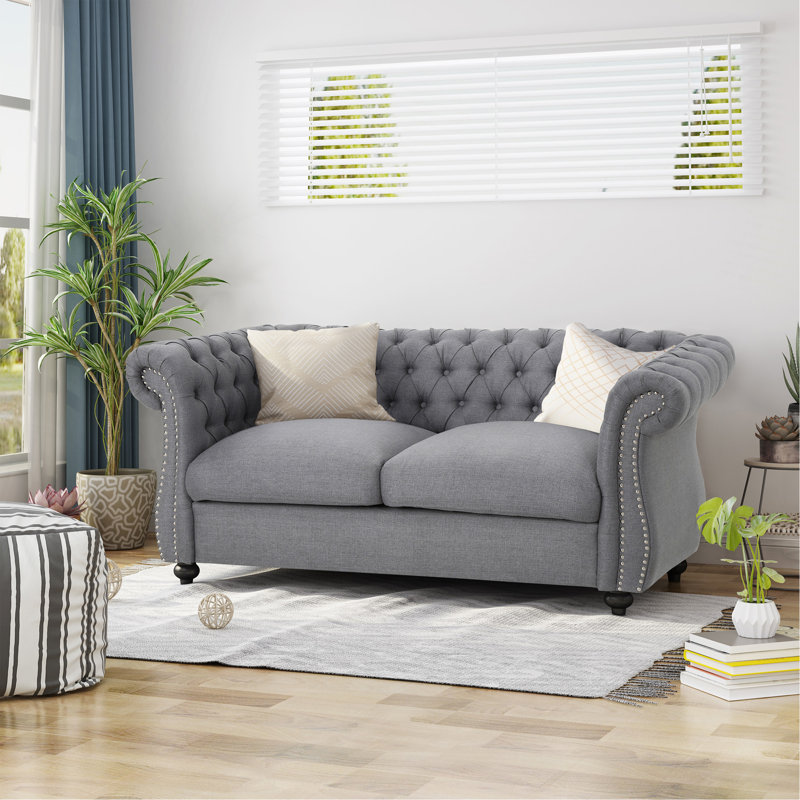 Pasillas Rolled Arm Loveseat, Dark Gray Fabric, 27.75" H x 61.75" W x 33.75" D