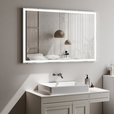 60x40 Inch Oversized Wall Mounted Mirror, Led Bathroom Mirror With 3 Color Modes, Aluminum Frame Large Wall Mirror For Bathroom