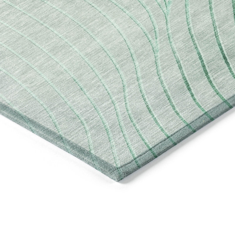 Machine Washable Indoor/Outdoor Xhevrie Mint Rug, Rectangle 3' x 5'