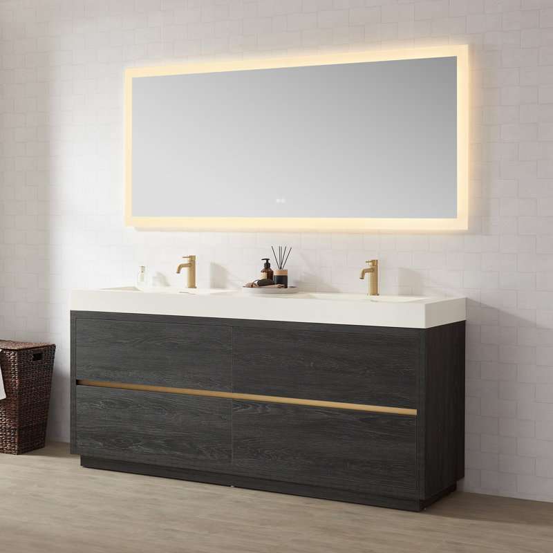 Ensemble de meuble-lavabo double 72 po Huesca, Blanc, Chêne noir nord-américain