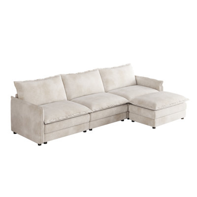 Corduroy Fabric 3-Seater Comfy Cloud Couch with Movable Footrest for Living Room