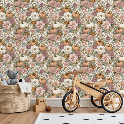 Papier peint adhésif peler et coller en PVC, revêtement mural auto-adhésif amovible avec impression d'aquarelle botanique de jardin romantique, imperméable pour la décoration intérieure - rouleau