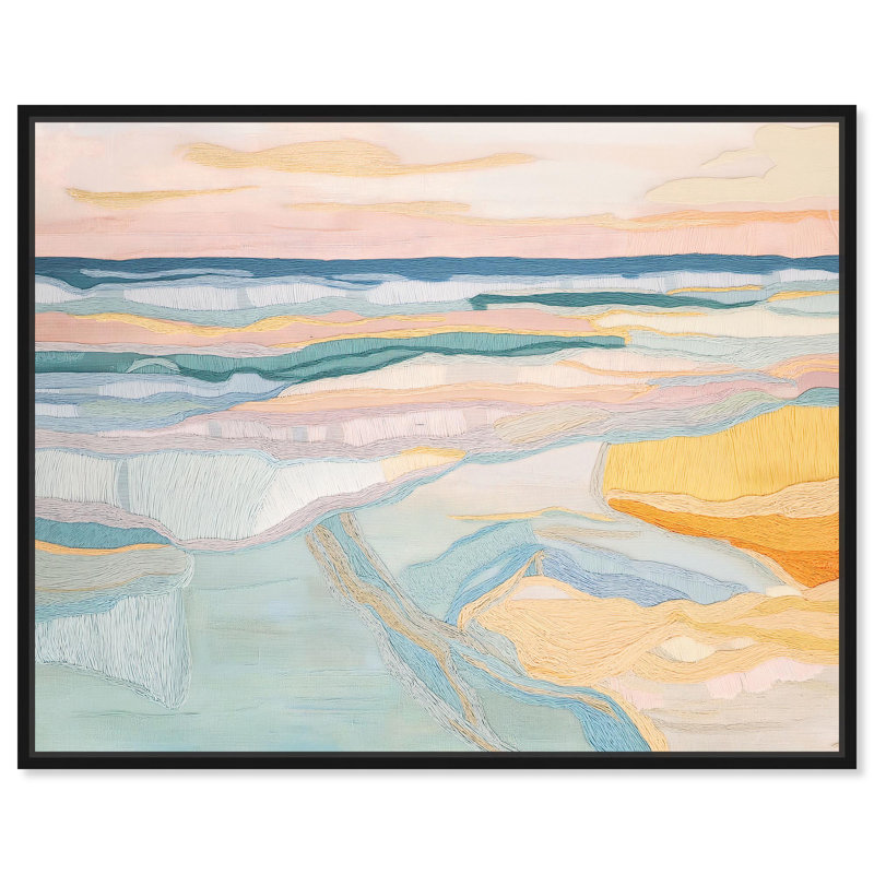 Art Remedy Embroidery Like Art Canvas, Ocean's Lullaby, 21" H x 17" W, Black Floater Framed