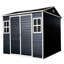 Remise imperméable en résine 8 x 6 pi - avec deux fenêtres, porte et plancher verrouillables pour la cour extérieure noire avec porte, rangement pour fenêtres