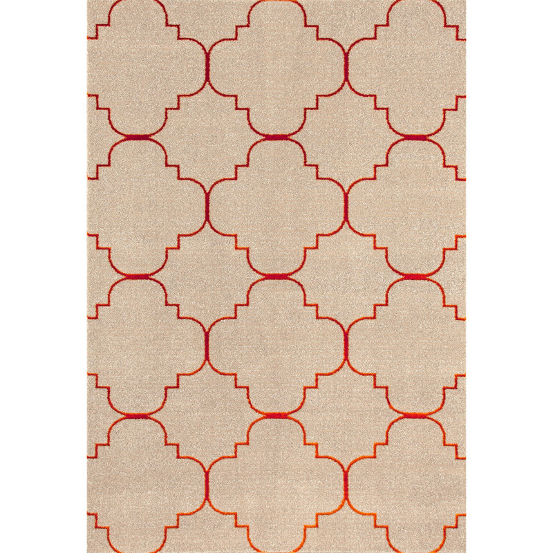 Tapis décoratif géométrique crème/orange intérieur/extérieur Milne, Rectangle 5 pi 2 po x 7 pi 2 po