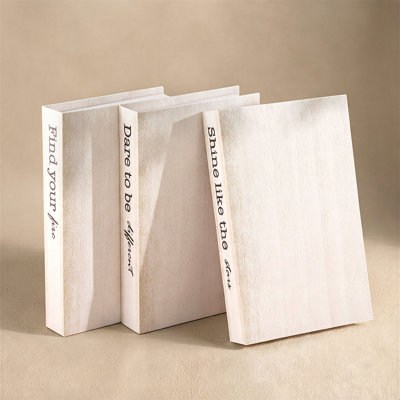 Rustic White Faux Book, 3-Book Inspirational Stack with Distressed Wood Grain for Coffee Tables, Shelves, Cafes and Gifts