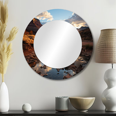 Sunset In Utah Mountain III - Utah Wall Mirror, Yellow Round Decorative Mirror, Printed Metal Art