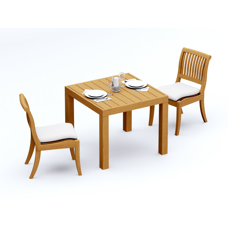 2 Seats 3 Pcs Grade-A Teak Wood Dining Set: 36" Square Table And 2 Arbor Stacking Armless Chairs #11AB0800, 2