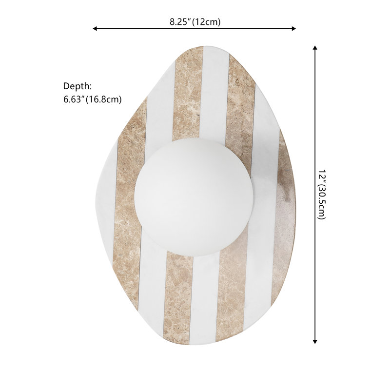 Tivoli 12" Modern Minimalist 1-Light Ovoid Marble Stripe LED Wall Sconce