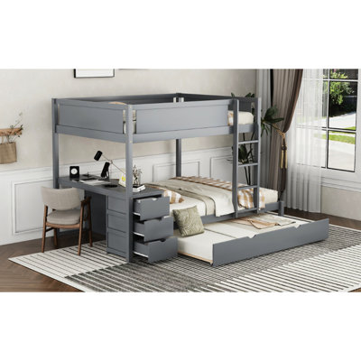 Lit superposé gris avec rangement et bureau, lit gigogne simple - Options d'optimisation de l'espace,
