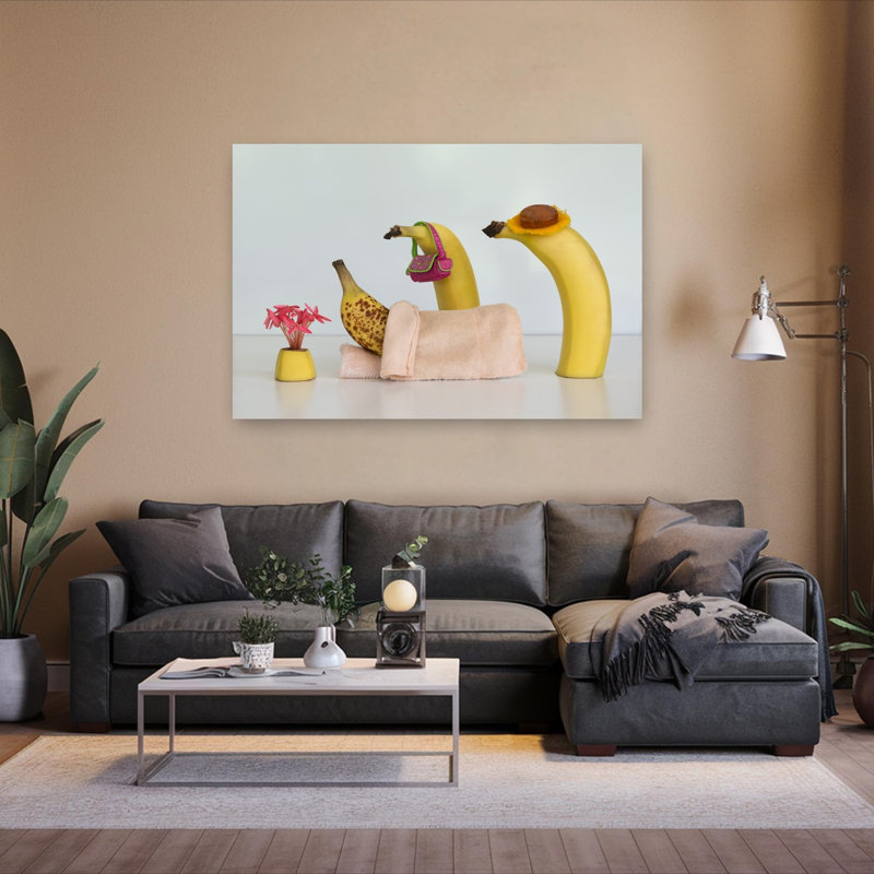 Banana Spa Day Playful Whimsical Contemporary Fruit Flower Wall Art Print by Jacqueline Hammer - Wrapped Canvas Print