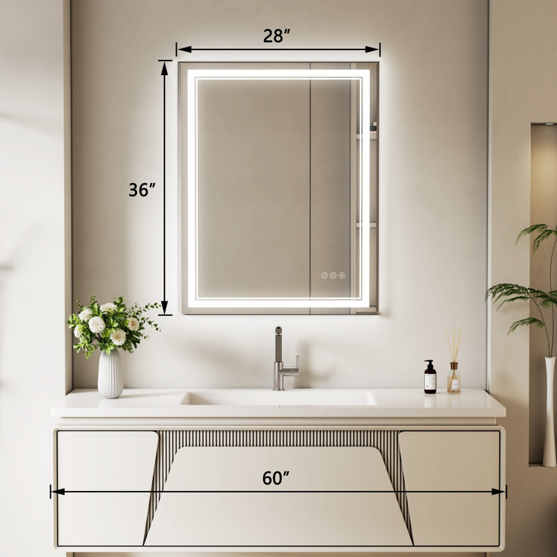 Atherton LED ETL Certified Frameless Anti-Fog Dimmable 3-colors Wall Mounted Modern Vanity Mirror For Bathroom 