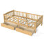 Lit plateforme simple TG avec garde-corps et tiroirs de rangement, tête de lit de couleur naturelle charmante, sans sommier tapissier, approche de configuration simplifiée avec plan de tiroirs pleine longueur,-1000204664