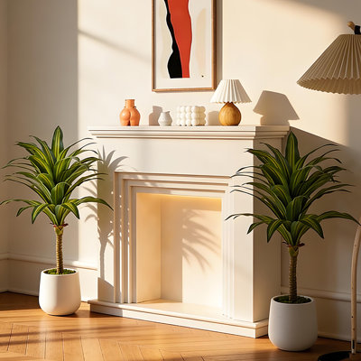 4.3' Artificial Dracaena Fragrans Corn Plant In Decorative White Ceramic Pot