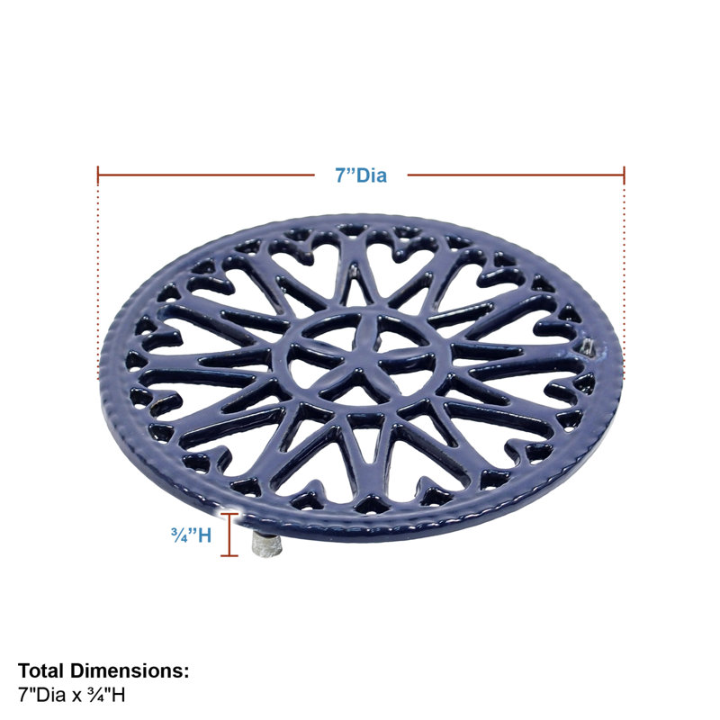 Blue Sunburst Cast Iron Trivet, 7-Inch Diameter