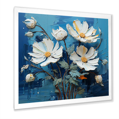 Fleurs blanches et bleues excentriques - salon d'art mural fleurs_105834