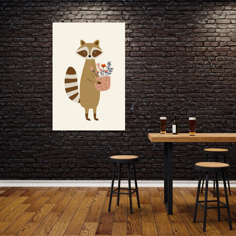 Raccoonwithflowers Whimsical Abstract Animal Flower Wall Art Print 1 Piece Wrapped Canvas Wall Art, 152.4cm H x 101.6cm W