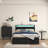 Bed Frame with 8 Storage Drawers, LED Headboard with Charging Station, Metal Platform Bed Frame, No Box Spring Needed, Noise-Free, Stable and Solid, BLACK-2029645843-2025908275