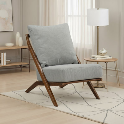 Vestavia 25.5" Mid-Century Modern Accent Chair with Chenille Fabric Upholstery, Solid Rubberwood Frame, Reversible Cushions