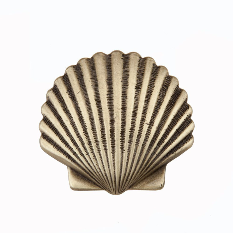 Small Scallop Cabinet Knob, Antique Brass