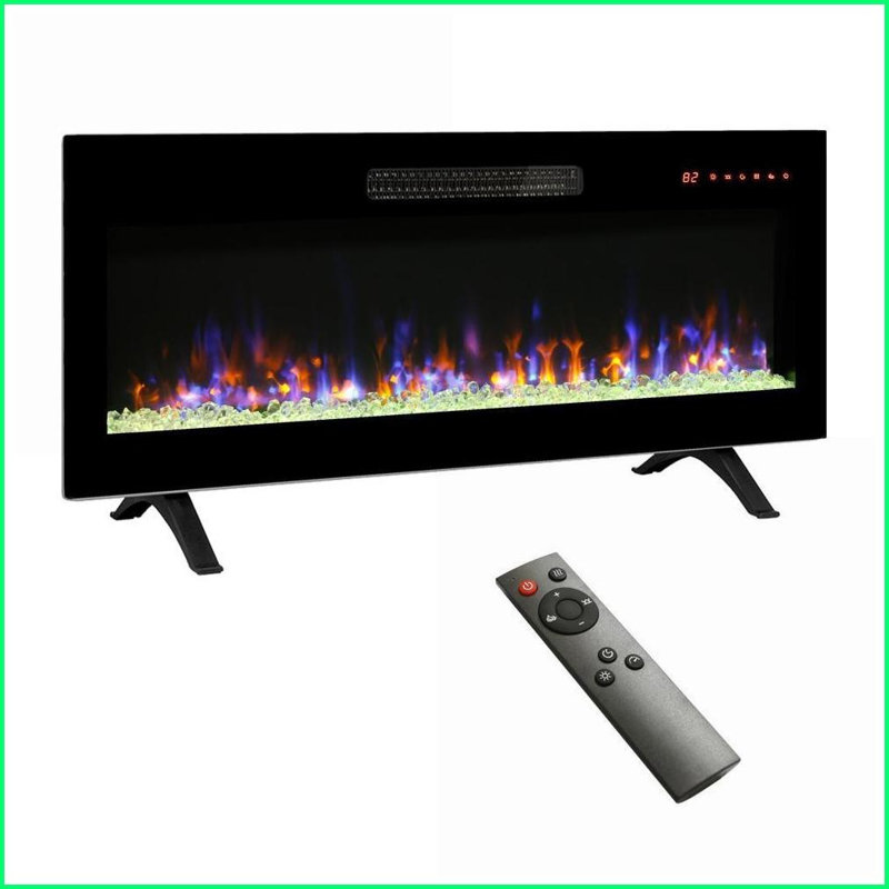 Electric Fireplace 42 Inch Ultra Thin Recessed Wall Mounted with Remote, Multi-Color Flame &amp; LED Heater | Tempered Glass+Sheet Metal+Plastic | Electric