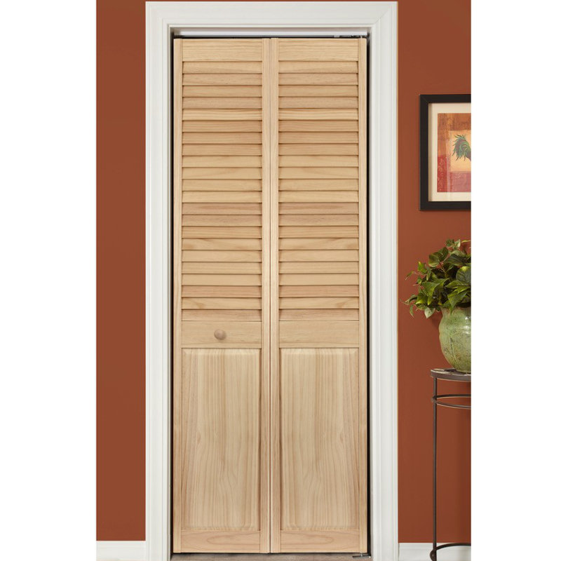 Porte pliante en deux en bois à persiennes Radiata, 28 po x 80 po, Prêt à teindre, brun
