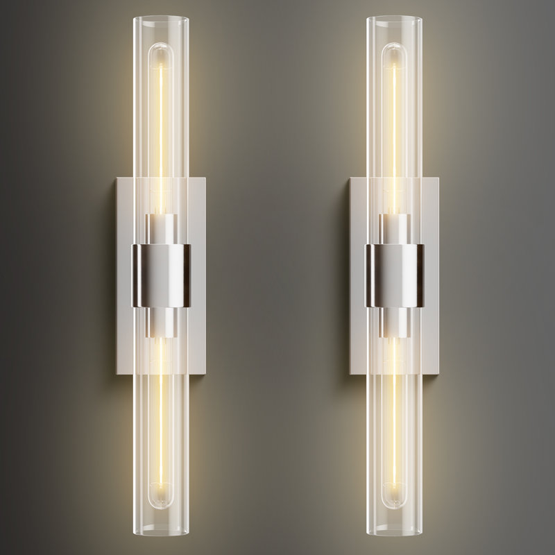 Fabrianna Brass Wall Sconce Light, 22.8'' Gold Sconces Wall Decor with Clear Glass Shade, Silver